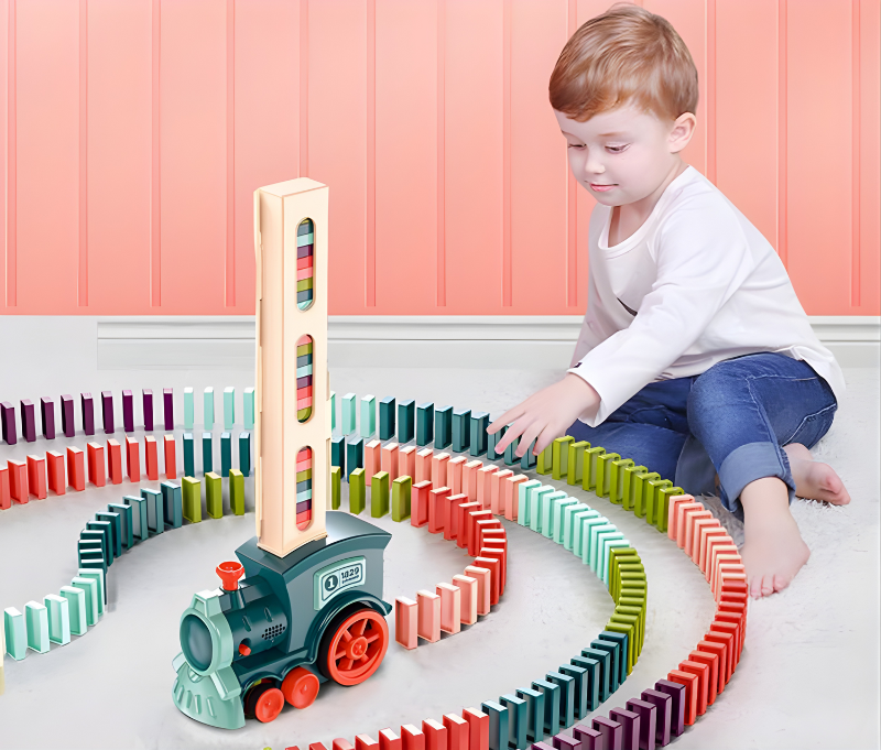Domino Tågleksak – Automatisk Dominoutläggare för Barn | Rolig Bil- & Bygglek med Klossar